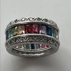 Elegant Multicolor Gemstone Silver Ring